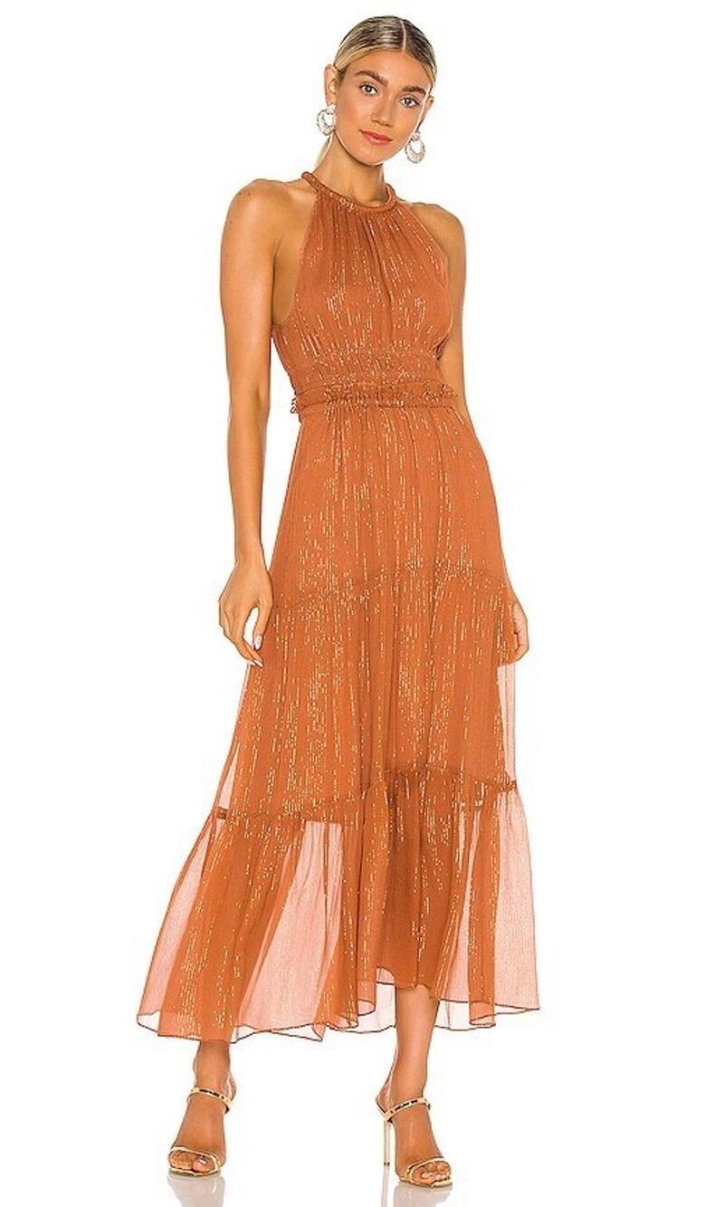 ALC Delara Metallic Halter Maxi Dress In Rust Deep Amber Size 0 NWOT New